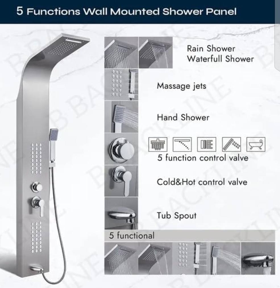 5 in 1 Multifunctional Bathroom Shower Panel - Royal Sanitary