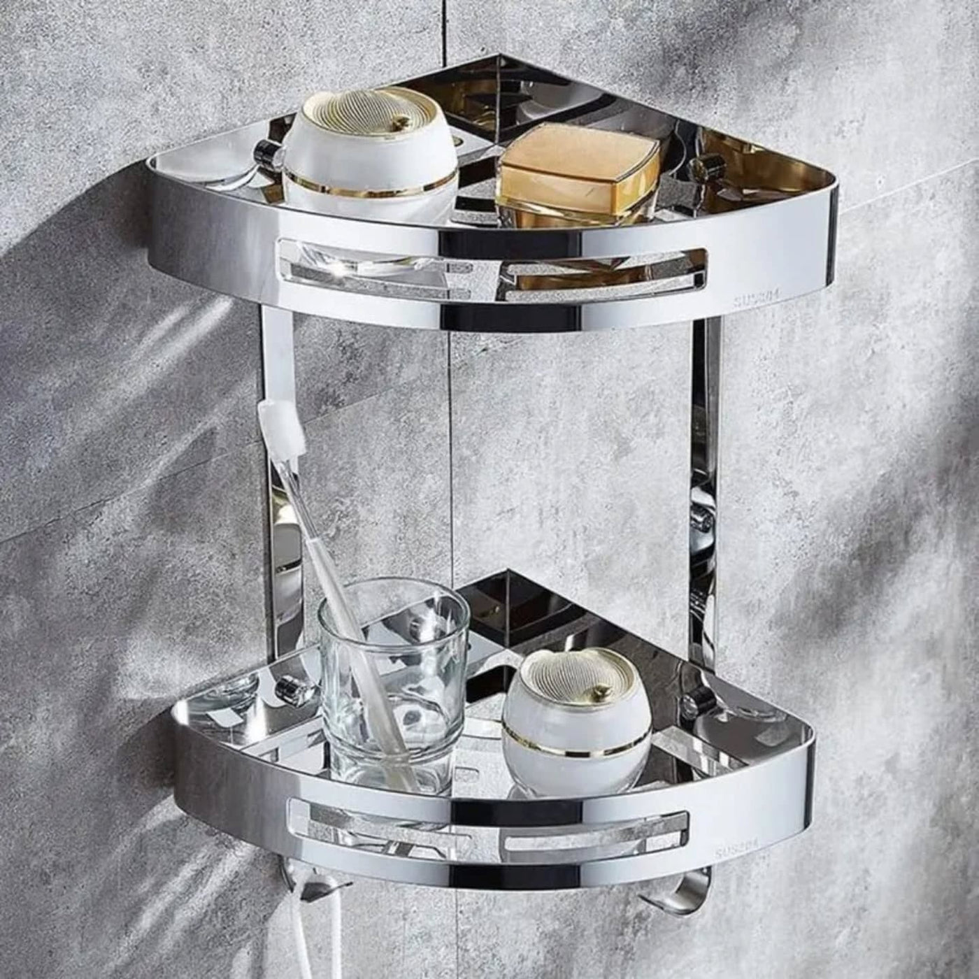 Bathroom Two Layers Corner Storage Shelf Stainless Steel