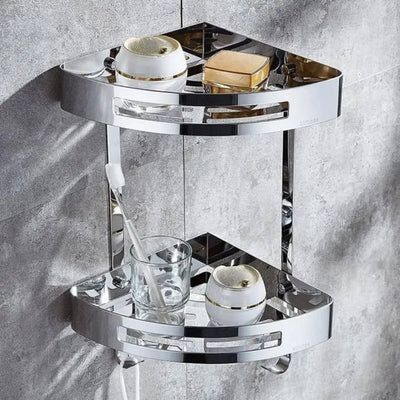 Bathroom Two Layers Corner Storage Shelf Stainless Steel