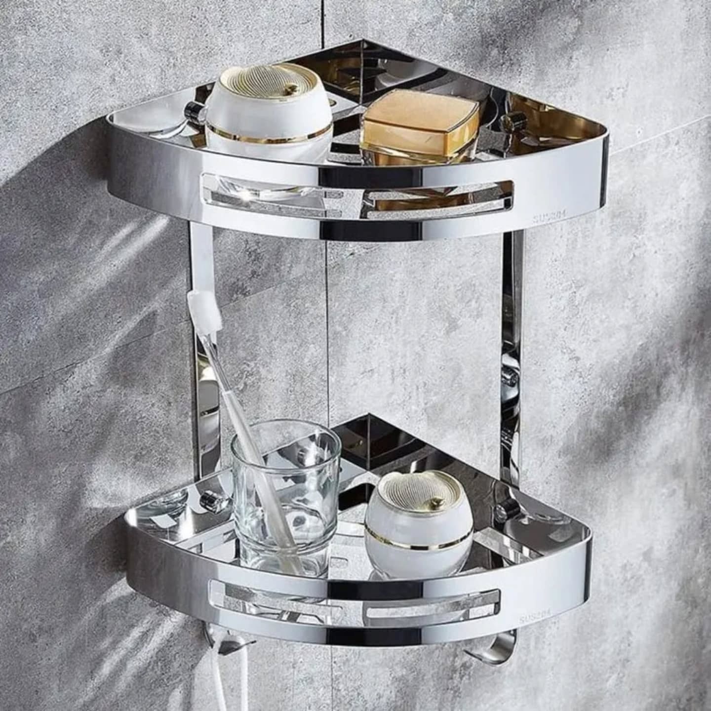Bathroom Two Layers Corner Storage Shelf Stainless Steel - Royal Sanitary