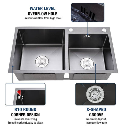 Hand Made Double Bowl Kitchen Sink - Royal Sanitary