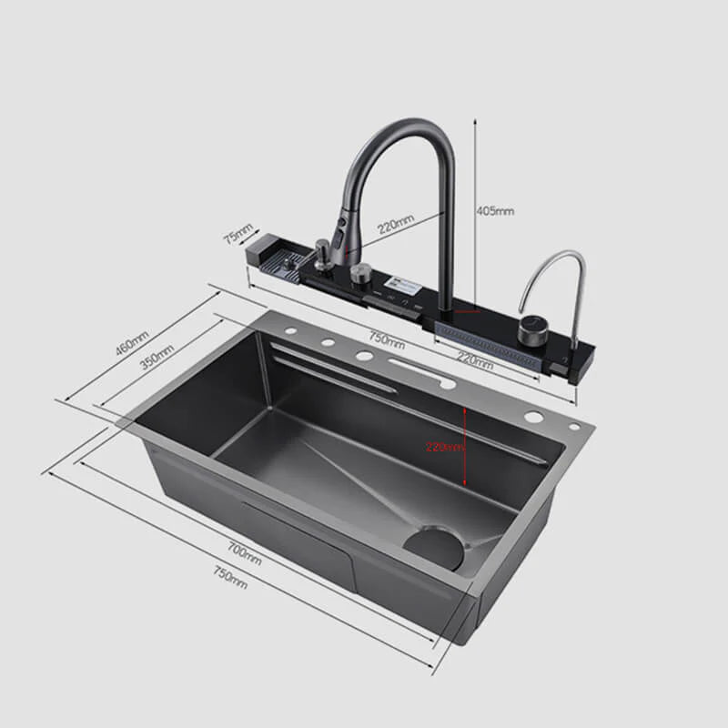 Piano Button Waterfall Kitchen Handmade Sink - Royal Sanitary