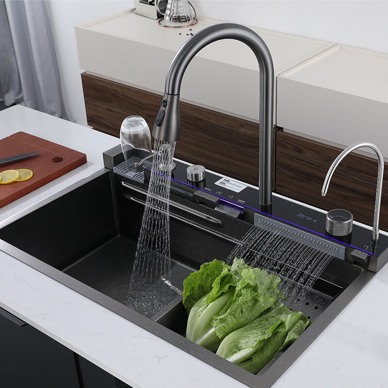 Piano Button Waterfall Kitchen Handmade Sink - Royal Sanitary