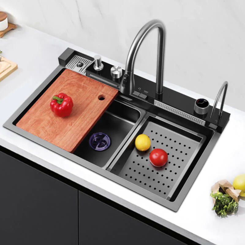 Piano Button Waterfall Kitchen Handmade Sink - Royal Sanitary