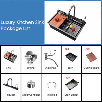 Piano Button Waterfall Kitchen Handmade Sink - Royal Sanitary