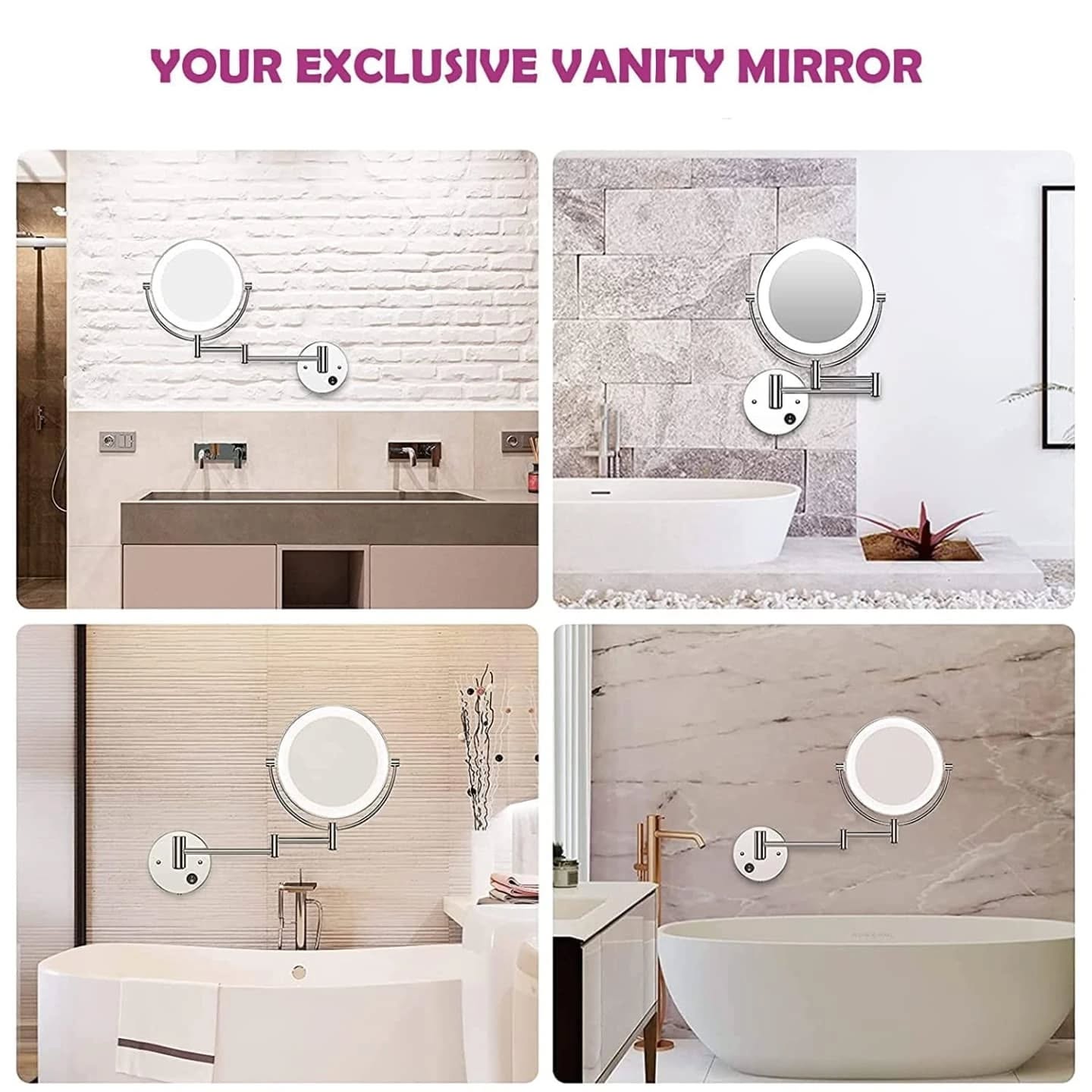 Wall Mounted 1080° Rotatable LED Mirror - Royal Sanitary